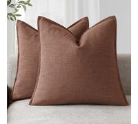 Foindtower Pack of 2, Decorative Linen Soild Throw Pillow Covers Soft Accent Euro Cushion Case Boho Farmhouse Pillowcase for Chair Couch Sofa Bedroom Living Room Home Decor 16 x 16 Inch Rust Red