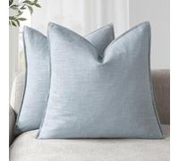 Foindtower Pack of 2, Decorative Linen Soild Throw Pillow Covers Soft Accent Euro Cushion Case Boho Farmhouse Pillowcase for Chair Couch Sofa Bedroom Living Room Home Decor 22 x 22 Inch Sky Blue