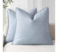 Foindtower Pack of 2, Decorative Linen Soild Throw Pillow Covers Soft Accent Euro Cushion Case Boho Farmhouse Pillowcase for Chair Couch Sofa Bedroom Living Room Home Decor 22 x 22 Inch Sky Blue