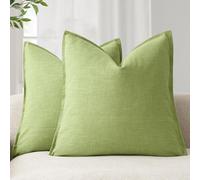 Foindtower Pack of 2, Decorative Linen Soild Throw Pillow Covers Soft Accent Euro Cushion Case Farmhouse Neutral Pillowcase for Chair Couch Sofa Bedroom Living Room Home Decor 26 x 26 Inch Lush Green