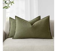 Foindtower Pack of 2, Decorative Linen Soild Throw Pillow Covers Soft Accent Lumbar Cushion Case Boho Farmhouse Pillowcase for Chair Couch Sofa Bedroom Living Room Home Decor 12 x 20 Inch Olive Green