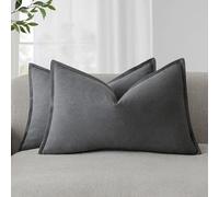 Foindtower Pack of 2, Decorative Linen Soild Throw Pillow Covers Soft Accent Lumbar Cushion Case Boho Farmhouse Pillowcase for Chair Couch Sofa Bedroom Living Room Home Decor 12 x 20 Inch Grey