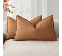 Foindtower Pack of 2, Decorative Linen Soild Throw Pillow Covers Soft Accent Lumbar Cushion Case Farmhouse Pillowcase for Chair Couch Sofa Bedroom Living Room Home Decor 12 x 20 Inch Autumn Orange