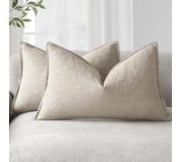 Foindtower Pack of 2, Decorative Linen Soild Throw Pillow Covers Soft Accent Lumbar Cushion Case Farmhouse Pillowcase for Chair Couch Sofa Bedroom Living Room Home Decor 12 x 20 Inch Natural Linen