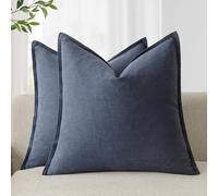 Foindtower Pack of 2, Decorative Linen Soild Throw Pillow Covers Soft Accent Square Cushion Case Boho Farmhouse Pillowcase for Chair Couch Sofa Bedroom Living Room Home Decor 18 x 18 Inch Navy Blue