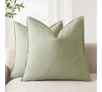 Foindtower Pack of 2, Decorative Linen Solid Throw Pillow Covers Soft Accent Cushion Case Boho Farmhouse Pillowcase for Chair Couch Sofa Bedroom Living Room Home Decor 16 x 16 Inch Light Sage Green
