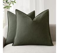 Foindtower Pack of 2, Decorative Linen Solid Throw Pillow Covers Soft Accent Cushion Case Farmhouse Neutral Pillowcase for Chair Couch Sofa Bedroom Living Room Home Decor 26 x 26 Inch Dark Olive Green