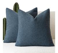 Foindtower Pack of 2, Decorative Textured Boucle Throw Pillow Covers Accent Solid Pillow Cases Cozy Soft Couch Cushion Case for Chair Sofa Bedroom Living Room Home Decor 22 x 22 Inch Blue