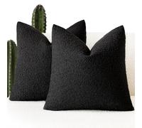 Foindtower Pack of 2, Decorative Textured Boucle Throw Pillow Covers Accent Solid Pillow Cases Neutral Soft Cozy Couch Cushion Case for Chair Sofa Bedroom Living Room Home Decor 26 x 26 Inch Black