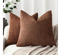 Foindtower Pack of 2 Soft Textured Chenille Throw Decorative Pillow Covers Square Accent Solid Cushion Cover Cozy Neutral Farmhouse Pillow Case for Couch Sofa Bedroom Living Room 26x26 Inch,Red Taupe