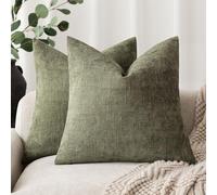 Foindtower Pack of 2 Soft Textured Chenille Throw Decorative Pillow Covers Square Accent Solid Cushion Cover Cozy Neutral Farmhouse Pillow Case for Couch Sofa Bedroom Living Room 26x26 Inch,Dark Green
