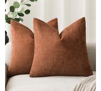 Foindtower Pack of 2 Soft Textured Throw Decorative Pillow Covers Square Accent Solid Cushion Cover Cozy Farmhouse Pillow Case with Zipper for Couch Sofa Bed Living Room 18x18 Inch, Burnt Orange