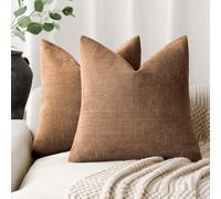 Foindtower Pack of 2 Soft Textured Throw Decorative Pillow Covers Square Accent Solid Cushion Cover Cozy Farmhouse Pillow Case with Zippe for Couch Sofa Bed Living Room 20x20 Inch, Bronze