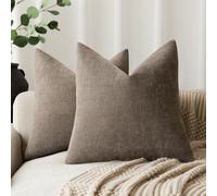Foindtower Pack of 2 Soft Textured Throw Decorative Pillow Covers Square Accent Solid Cushion Cover Cozy Farmhouse Pillow Case with Zipper for Couch Sofa Bedroom Living Room 18x18 Inch, Taupe
