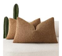 Foindtower Pack of 2 Textured Boucle Throw Pillow Covers Accent Solid Decorative Lumbar Pillow Cases Cozy Couch Cushion Case for Chair Sofa Bedroom Living Room Home Decor 12x20 Inch Hazel Brown