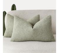 Foindtower Pack of 2 Textured Boucle Throw Pillow Covers Accent Solid Decorative Lumbar Pillow Cases Cozy Couch Cushion Case for Chair Sofa Bedroom Living Room Home Decor 12x20 Inch Dirty Sage Green