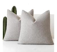 Foindtower Pack of 2 Textured Boucle Throw Pillow Covers Accent Solid Decorative Pillow Cases Cozy Woven Couch Cushion Case for Sofa Bedroom Living Room Home Decor, 20 x 20 Inch,Neutral Grey