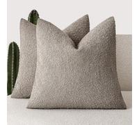 Foindtower Pack of 2 Textured Boucle Throw Pillow Covers Accent Solid Pillow Cases Cozy Soft Decorative Couch Cushion Case for Chair Sofa Bedroom Living Room Home Decor 18x18 Inch Light Taupe