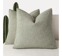 Foindtower Pack of 2 Textured Boucle Throw Pillow Covers Accent Solid Pillow Cases Cozy Soft Decorative Couch Cushion Case for Chair Sofa Bedroom Living Room Home Decor 18x18 Inch Dirty Sage Green
