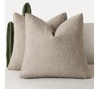 Foindtower Pack of 2 Textured Boucle Throw Pillow Covers Neutral Accent Solid Decorative Pillow Cases Cozy Woven Couch Cushion Case for Sofa Bedroom Living Room Home Decor 20x20 Inch Light Khaki Tan