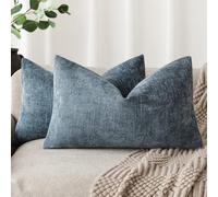 Foindtower Pack of 2 Textured Chenille Throw Decorative Pillow Covers Square Accent Solid Cushion Cover Neutral Farmhouse Lumbar Pillow Case for Couch Sofa Bedroom Living Room 12x24 Inch,Blue