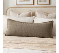 Foindtower Set of 1 Decorative Linen Check Fringe Throw Pillow Cover Long Lumbar Body Cushion Cover Modern Boho Farmhouse Home Decor for Bed Couch Bedroom Living Room Outdoor,14×36 Inch,Cocoa Brown