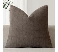 Foindtower Set of 1 Decorative Linen Check Throw Pillow Cover Neutral Farmhouse Vintage Cushion Cover Modern Boho Home Decor for Sofa Chair Couch Bedroom Living Room,22×22 Inch,Dark Brown