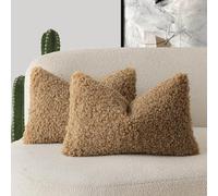 Foindtower Set of 2 Curly Teddy Wool Pillow Covers Decorative Boucle Textured Lumbar Throw Pillow Faux Fur Pillowcases Sheepskin Cushion Case for Sofa Bedroom Car 12"x20" Bronze
