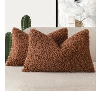 Foindtower Set of 2 Curly Teddy Wool Pillow Covers Decorative Boucle Textured Lumbar Throw Pillow Faux Fur Sherpa Pillowcases Sheepskin Fuzzy Cushion Case for Sofa Bedroom Car 12"x20" Hazel Brown