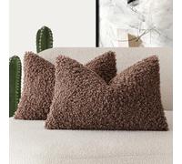 Foindtower Set of 2 Curly Teddy Wool Pillow Covers Decorative Boucle Textured Lumbar Throw Pillow Faux Fur Sherpa Pillowcases Sheepskin Fuzzy Cushion Case for Sofa Bedroom Car 12"x20" Red Brown