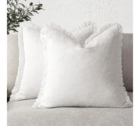 Foindtower Set of 2 Decorative Boho Farmhouse Style Linen Fringe Cushion Covers with Tassels for Couch Sofa Bed Living Room Home Decor, 16 x 16 Inch, White