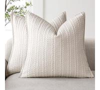 Foindtower Set of 2 Decorative Cotton Waffle Weave Throw Pillow Covers Euro Shams Cushion Covers Accent European Pillowcase for Bed Couch Sofa Bedroom Living Room Home Decor 26×26 Inch Oatmeal