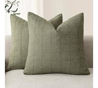 Foindtower Set of 2 Decorative Linen Check Throw Pillow Covers Neutral Farmhouse Vintage Cushion Covers Modern Boho Home Decor for Sofa Chair Couch Bedroom Living Room,18×18 Inch,Sage Green
