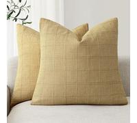 Foindtower Set of 2 Decorative Linen Check Throw Pillow Covers Neutral Farmhouse Vintage Cushion Covers Modern Boho Accent Home Decor for Sofa Chair Couch Bedroom Living Room,24×24 Inch,Amber Gold