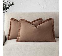 Foindtower Set of 2 Decorative Linen Fringe Lumbar Throw Pillow Covers Boho Farmhouse Cushion Cover with Tassels Soft Cozy Accent Pillowcase for Chair Sofa Couch Living Room Home Decor,12×20 Inch,Rust