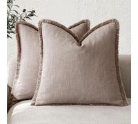 Foindtower Set of 2 Decorative Linen Fringe Throw Pillow Covers Boho Farmhouse Cushion Cover with Tassels Soft Accent Pillowcase for Couch Sofa Bed Living Room Home Decor,22×22 Inch,Dusty Pink