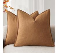 Foindtower Set of 2, Decorative Linen Soild Throw Pillow Covers Soft Accent Cushion Euro Case Boho Farmhouse Pillowcase for Chair Couch Sofa Bedroom Living Room Home Decor 22 x 22 Inch Autumn Orange
