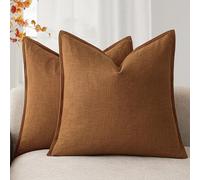 Foindtower Set of 2, Decorative Linen Soild Throw Pillow Covers Soft Accent Euro Cushion Case Boho Farmhouse Pillowcase for Chair Couch Sofa Bedroom Living Room Home Decor 16 x 16 Inch Autumn Orange