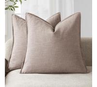 Foindtower Set of 2, Decorative Linen Soild Throw Pillow Covers Soft Accent Euro Cushion Case Boho Farmhouse Pillowcase for Chair Couch Sofa Bedroom Living Room Home Decor 22 x 22 Inch Dusty Pink