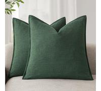 Foindtower Set of 2, Decorative Linen Soild Throw Pillow Covers Soft Accent Euro Cushion Case Farmhouse Neutral Pillowcase for Chair Couch Sofa Bedroom Living Room Home Decor 22 x 22 Inch Pine Green