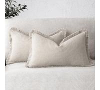 Foindtower Set of 2 Decorative Lumbar Pillow Covers, Linen Fringe Boho Throw Pillow Covers with Tassels, Cosy Pillow Covers for Sofa, Couch, Bed, Living Room, Home Decor, 28 x 48 cm, Natural Beige