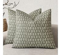 Foindtower Set of 2 Decorative Neutral Floral Print Throw Pillow Covers Vintage Accent Farmhouse Cushion Covers Boho Home Decor for Sofa Couch Chair Bedroom Living Room Outdoor,20×20 Inch,Sage Green