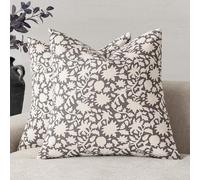 Foindtower Set of 2 Decorative Neutral Floral Throw Pillow Covers Accent Farmhouse Cushion Covers Boho Vintage Pillowcase for Couch Sofa Bedroom Living Room Home Decor Outdoor,24×24 Inch,Rustic Gray