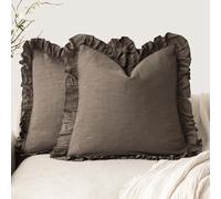 Foindtower Set of 2 Decorative Soild Fringe Ruffle Throw Pillow Covers Soft Boho Farmhouse Cushion Cover Cozy Accent Retro Pillowcase for Couch Sofa Bed Living Room Home Decor,20×20 Inch,Dark Brown