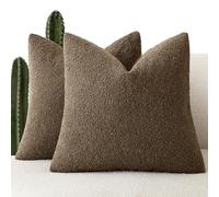 Foindtower Set of 2, Decorative Textured Boucle Throw Pillow Covers Accent Solid Pillow Cases Neutral Soft Couch Cushion Case for Chair Sofa Bedroom Living Room Home Decor 24x24Inch Chocolate