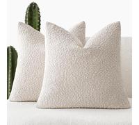 Foindtower Set of 2, Decorative Textured Boucle Throw Pillow Covers Accent Solid Pillow Cases Neutral Cozy Couch Cushion Case for Chair Sofa Bedroom Living Room Home Decor 24 x 24 Inch Ivory Beige