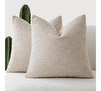 Foindtower Set of 2, Decorative Textured Boucle Throw Pillow Covers Accent Solid Pillow Cases Neutral Soft Cozy Couch Cushion Case for Chair Sofa Bedroom Living Room Home Decor 16 x 16 Inch,Oatmeal