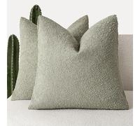 Foindtower Set of 2, Decorative Textured Boucle Throw Pillow Covers Accent Solid Pillow Cases Neutral Soft Couch Cushion Case for Chair Sofa Bedroom Living Room Home Decor 16x16 Inch Dirty Sage Green