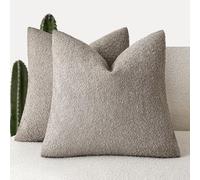 Foindtower Set of 2, Decorative Textured Boucle Throw Pillow Covers Accent Solid Pillow Cases Neutral Soft Cozy Couch Cushion Case for Chair Sofa Bedroom Living Room Home Decor 16x16 Inch Light Taupe