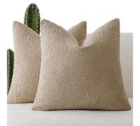Foindtower Set of 2, Decorative Textured Boucle Throw Pillow Covers Accent Solid Pillow Cases Soft Cozy Couch Cushion Case for Chair Sofa Bedroom Living Room Home Decor 16 x 16 Inch Taupe Khaki Camel